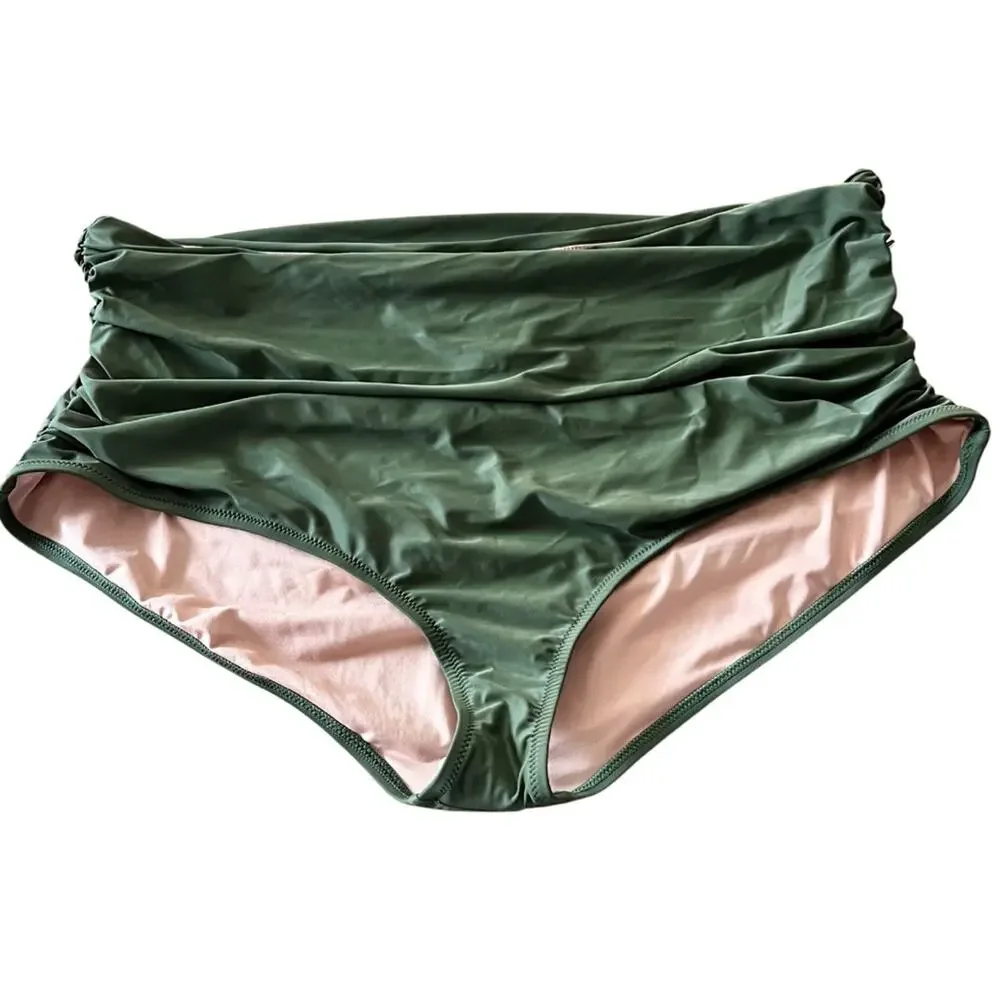 J.Crew Ruched high-rise full-coverage bikini bottom Green Size 3X NWT